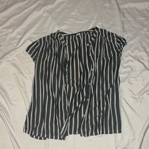 Gray and white stripped button up shirt